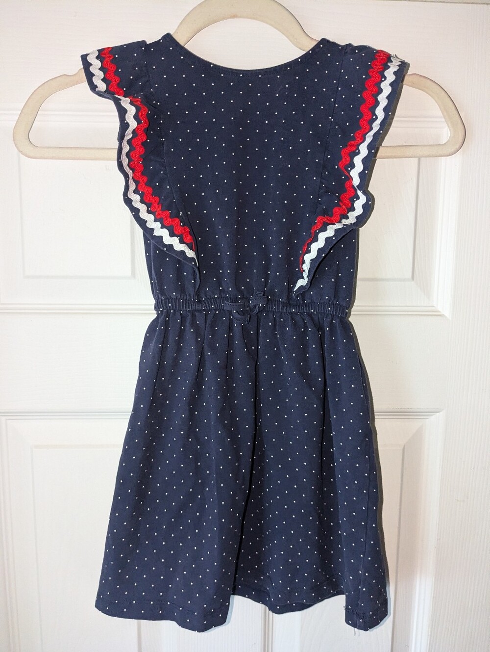 Janie And Jack Girl's Navy Polkadot And Striped Dress Size 5.